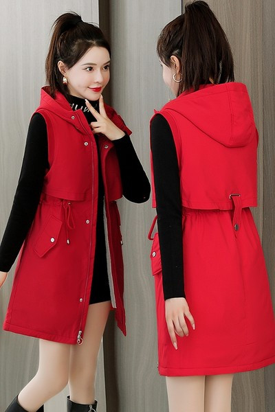 Vesta de dama de toamna cu gluga si puf