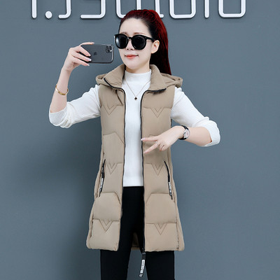 Vesta de dama model drept cu gluga si buzunar