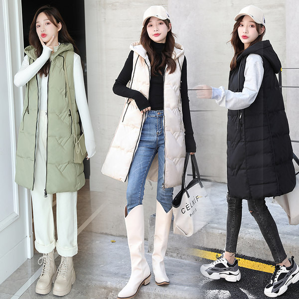 Lezser női hosszú mellény kapucnival három színben