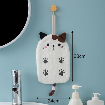 Szuper nedvszívó függő macska hímzett törölköző Home Decora kettős célú korall bársony kéztörlő fürdőszobai kellékek 1db