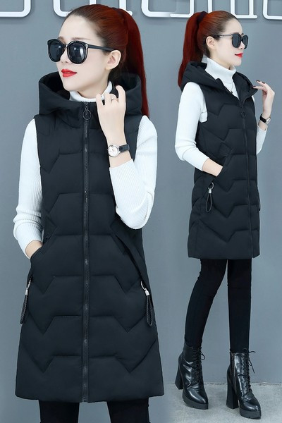 Naiste pikk vest - kapuutsi ja lukuga