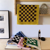 Vintage Sakktábla Törölközők Nedvszívó Arc Törölköző Puha Fürdőszoba Kéztörlő Kockás Mosogatókendő Otthon Hotel Serviette de bain 35x35cm