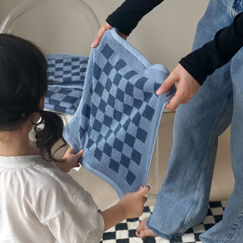 Vintage Sakktábla Törölközők Nedvszívó Arc Törölköző Puha Fürdőszoba Kéztörlő Kockás Mosogatókendő Otthon Hotel Serviette de bain 35x35cm