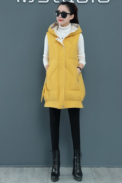 Stora rudens-žiemos liemenė su gobtuvu įvairių spalvų