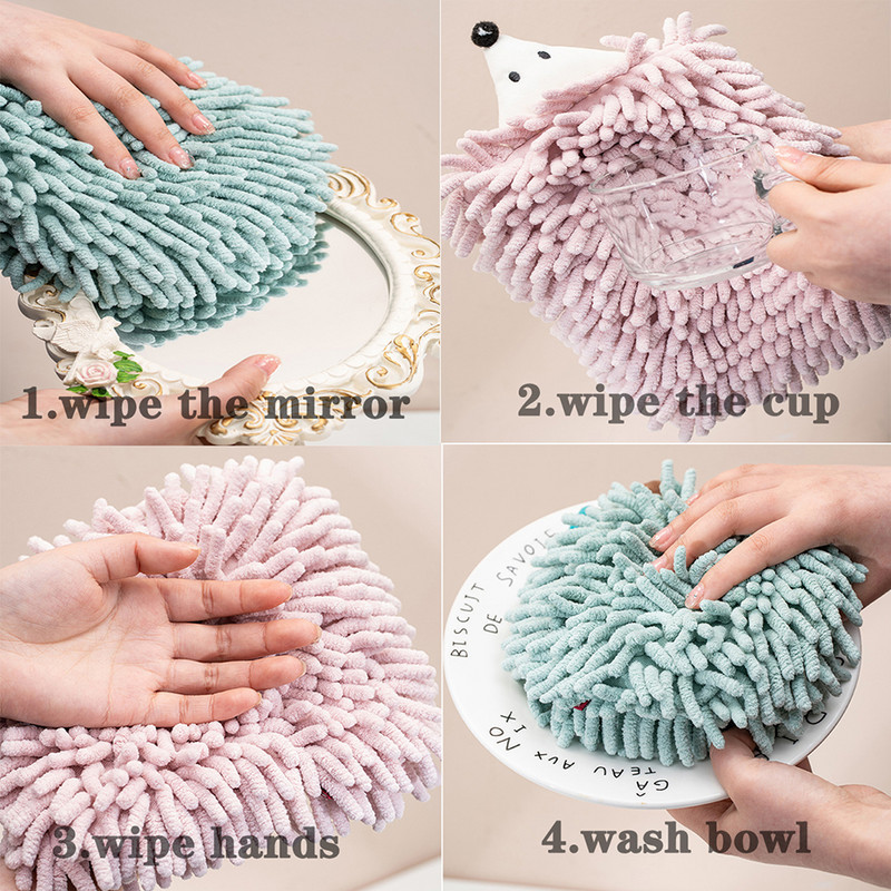 Mieli ežiuko šeniliniai rankšluosčiai su pakabinamomis kilpomis vaikams Bathrrom Rankšluosčiai greitai džiūsta, minkšti, sugeriantys mikropluošto rankšluosčiai