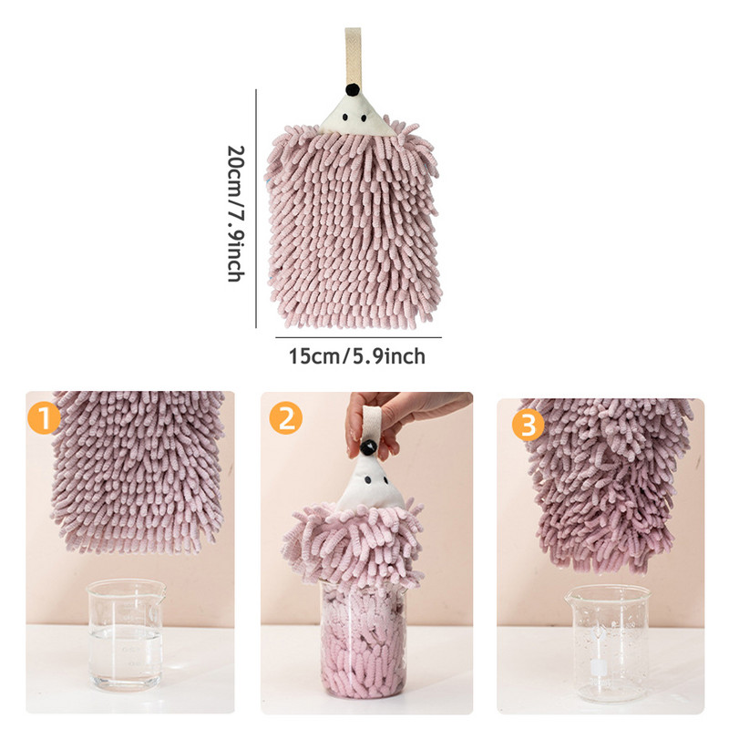 Mieli ežiuko šeniliniai rankšluosčiai su pakabinamomis kilpomis vaikams Bathrrom Rankšluosčiai greitai džiūsta, minkšti, sugeriantys mikropluošto rankšluosčiai