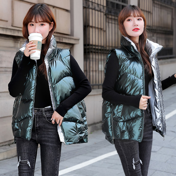 Vestă pentru femei cu fermoar cu două fețe