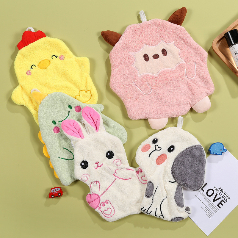 Animacinių filmų gyvūno formos rankšluostis vaikams Aukštos kokybės koralinis aksominis virtuvės vonios kambario sugeriamieji valymo rankšluosčiai indams