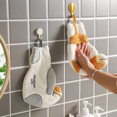 Prosop de mână moale de pisică de desene animate, catifea de coral îngroșată, super absorbantă, broderie pentru baie, șterge batista, prosoape pentru curățarea bucătăriei
