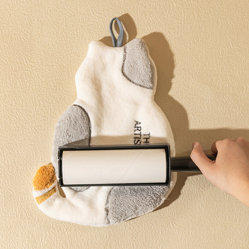 Prosop de mână moale de pisică de desene animate, catifea de coral îngroșată, super absorbantă, broderie pentru baie, șterge batista, prosoape pentru curățarea bucătăriei