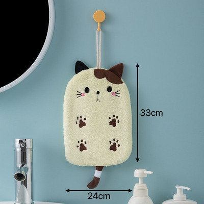 1 db szuper nedvszívó akasztós macska hímzett törölköző Home Decora kettős célú korall bársony kéztörlő fürdőszobai kellékek