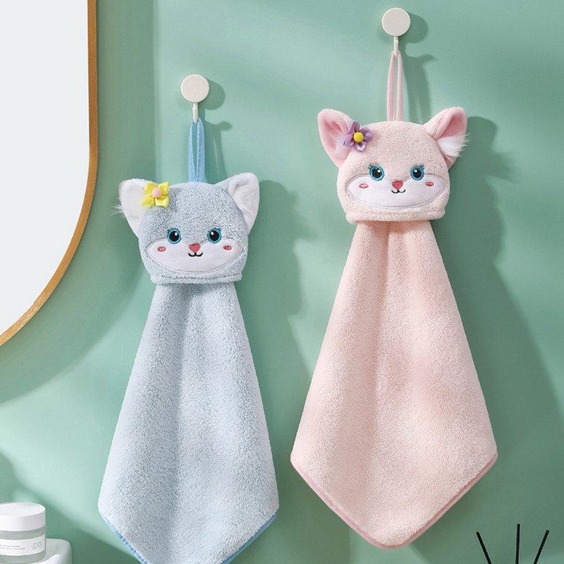 Animacinis filmukas Lapė Kabantis Rankšluostis Minkštas Koralinis Virtuvės Rankšluostis Mielas Vaikams Vaikų Kūdikių Greitai Išdžiūsta Maudymosi Rankšluostė Audinys Vonios Priedai