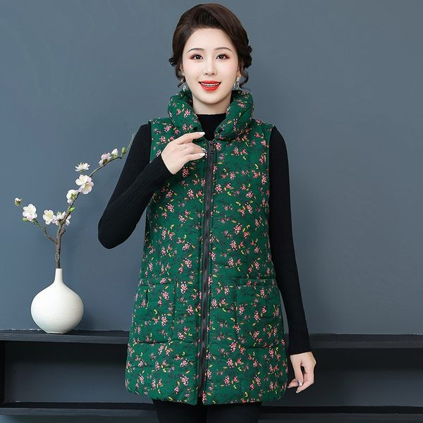 Ženski prsluk sa cvjetnim motivima i džepom