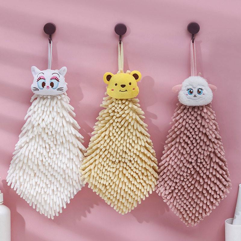 Prosop de mână din microfibră cu animale din desene animate pentru bucătărie, baie, șervețele de curățare agățate din chenilă de înaltă calitate, prosoape confortabile la atingere