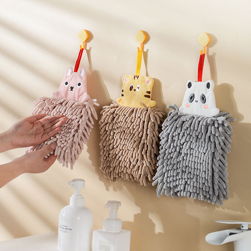 Animacinių filmų gyvūnų šenilinis rankšluostis Mielas Tiger Rabbit Panda Vaikų odai nekenksmingas sugeriantis pliušinis audinys namams, tvirtinamas prie sienos