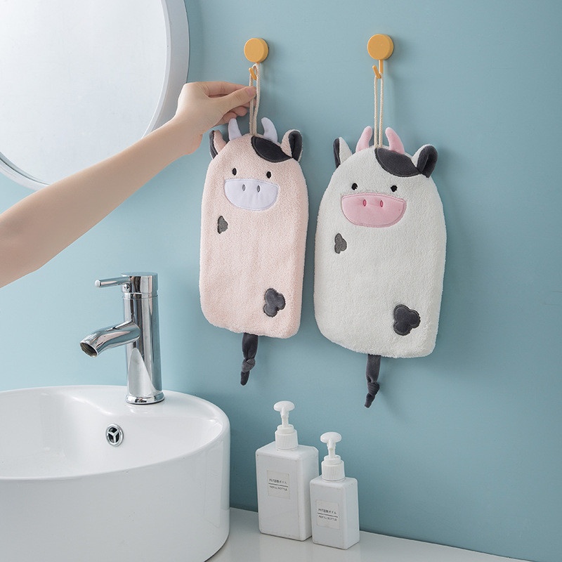 Minkštas koralų vilnos rankšluostis Animacinių filmų siuvinėjimas Kabantis rankšluostis Namų dekoras Virtuvė Vonios kambarys Sugeriantys greitai džiūstantys rankšluosčiai