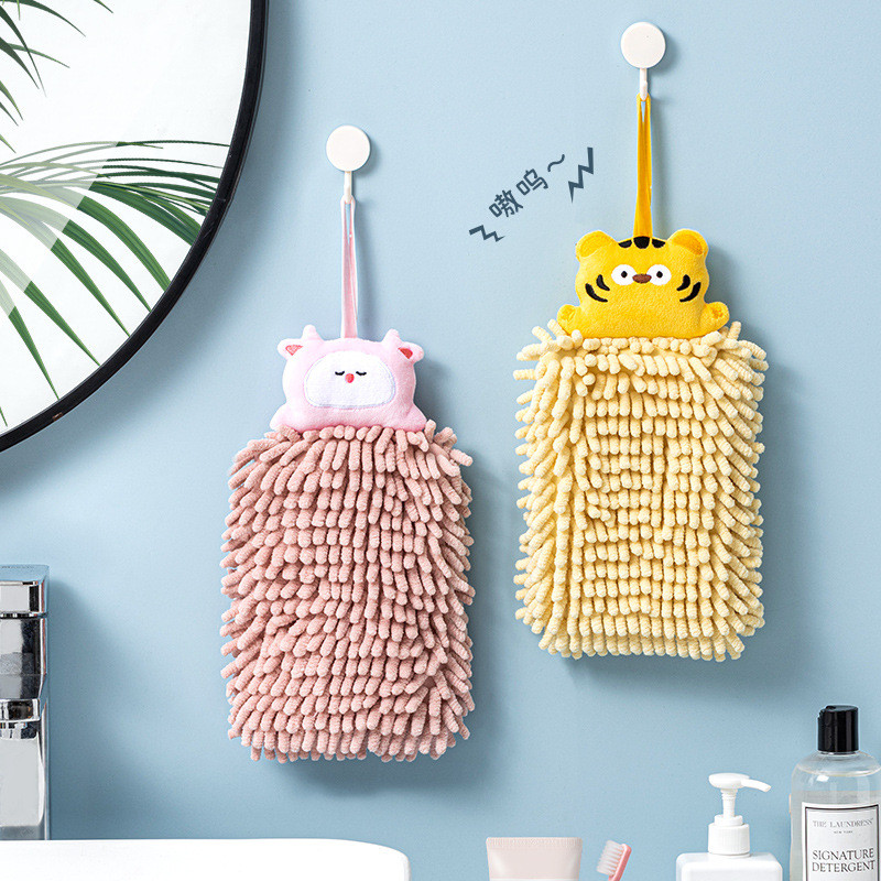 Desen animat drăguț prosop de mână din chenille Bucătărie Baie Moale Uscare rapidă Absorbant șterge batista pentru casă Fără vărsare prietenoasă cu pielea