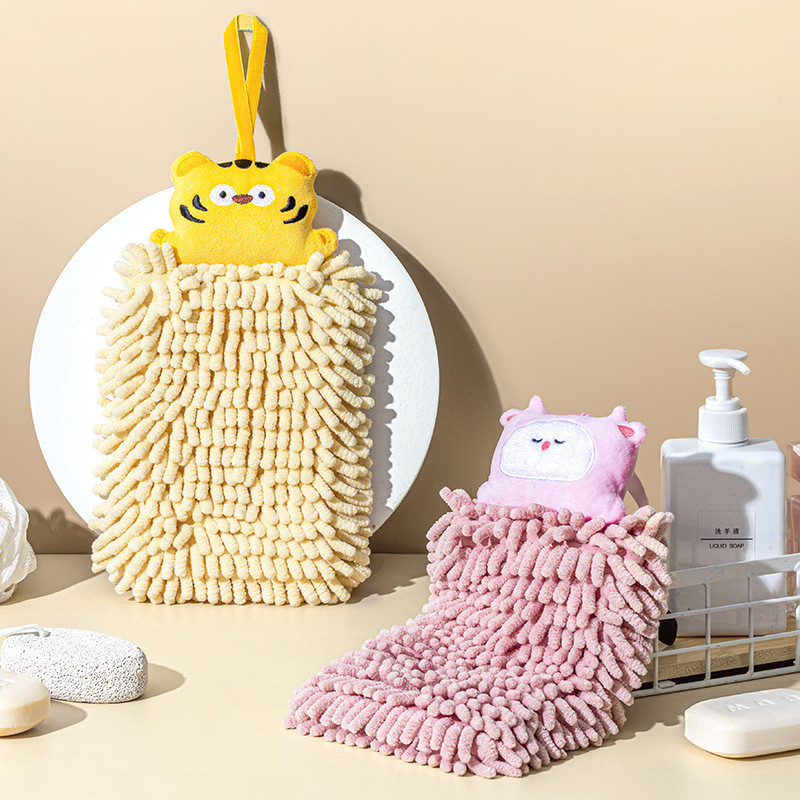Desen animat drăguț prosop de mână din chenille Bucătărie Baie Moale Uscare rapidă Absorbant șterge batista pentru casă Fără vărsare prietenoasă cu pielea