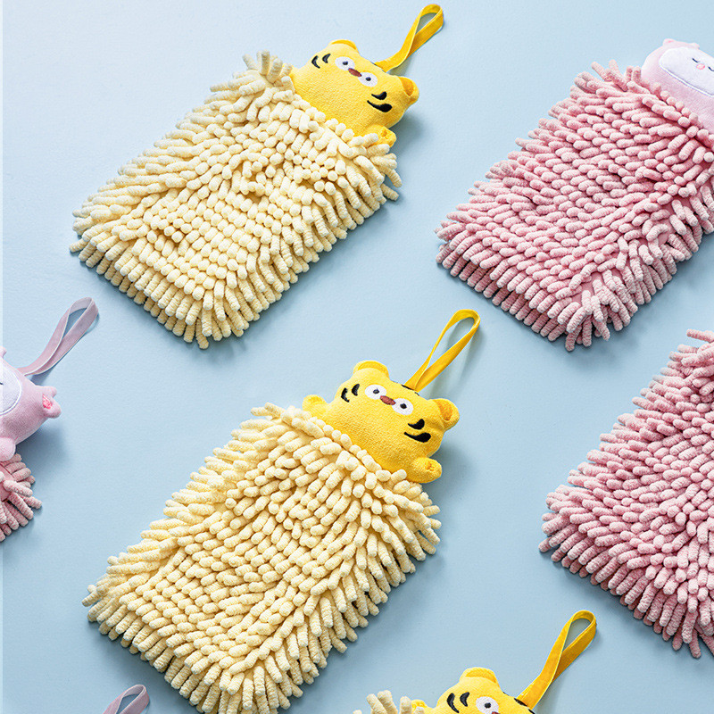 Desen animat drăguț prosop de mână din chenille Bucătărie Baie Moale Uscare rapidă Absorbant șterge batista pentru casă Fără vărsare prietenoasă cu pielea