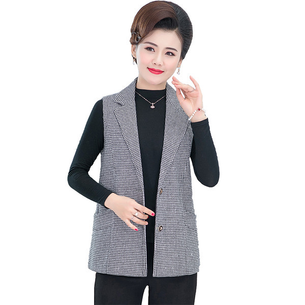 Γυναικείο καρό γιλέκο με κουμπιά και τσέπη