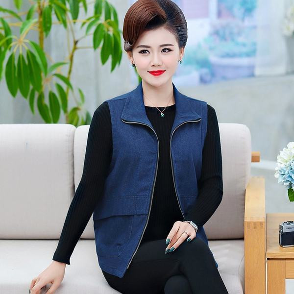 Vestă casual din denim cu fermoar