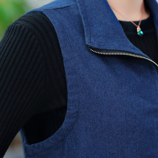 Vestă casual din denim cu fermoar