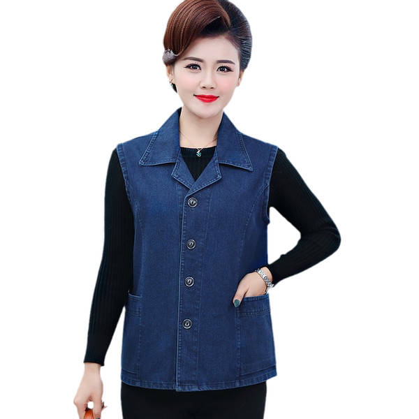 Moteriška džinsinė liemenė su apykakle ir kišene