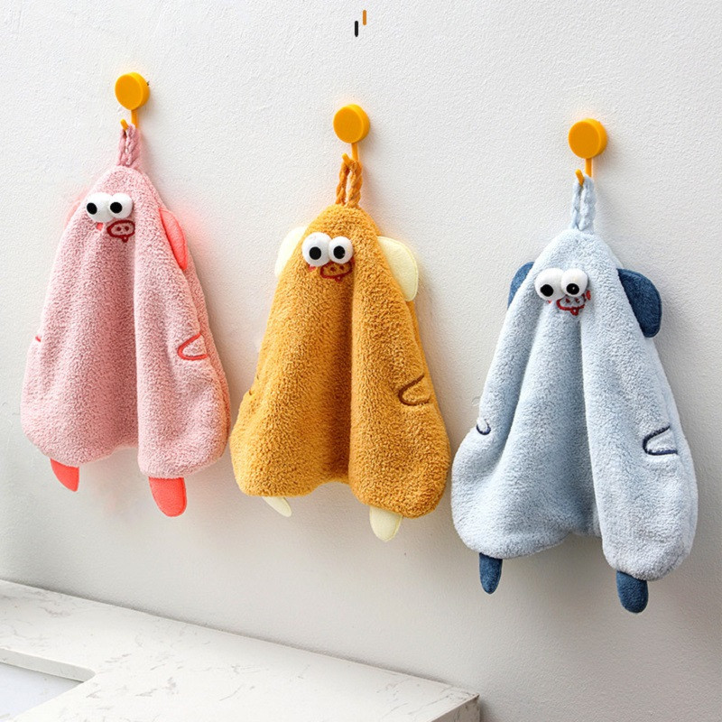 Super drăguț prosop moale agățat porc din desene animate broderie de animale batistă baie băiat fete prosop de mână maro casă bucătărie