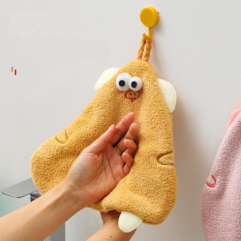 Super drăguț prosop moale agățat porc din desene animate broderie de animale batistă baie băiat fete prosop de mână maro casă bucătărie