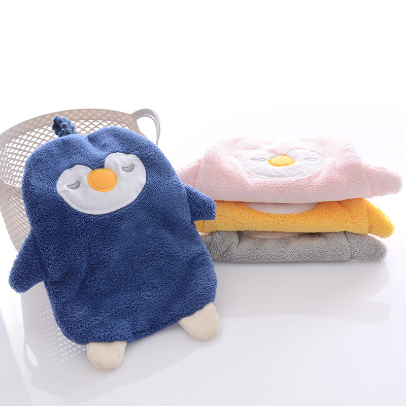 1 buc. Mini prosop de mână suspendabil, prosoape pinguin albastru din desene animate pentru copii, absorbant, cu uscare rapidă, baie, prosop pentru spălat de mână, bucătărie curată