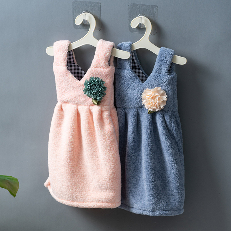 Mielos suknelės formos rankšluostis vaikams, sutirštintas koralinis aksominis minkštas prisilietimas namų virtuvės reikmenys, valymas indų šluoste Vonios rankšluosčiai