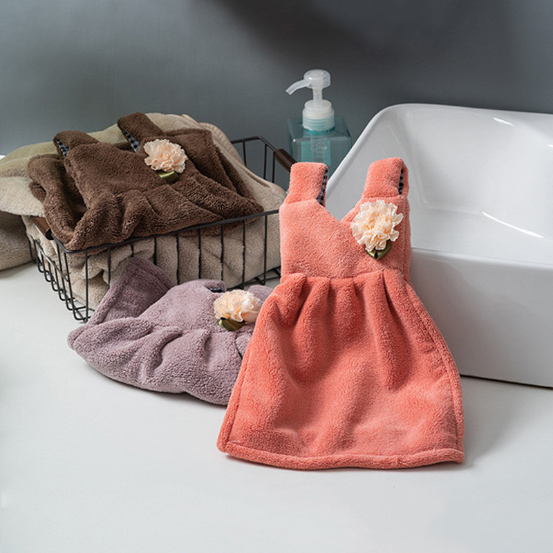 Mielos suknelės formos rankšluostis vaikams, sutirštintas koralinis aksominis minkštas prisilietimas namų virtuvės reikmenys, valymas indų šluoste Vonios rankšluosčiai