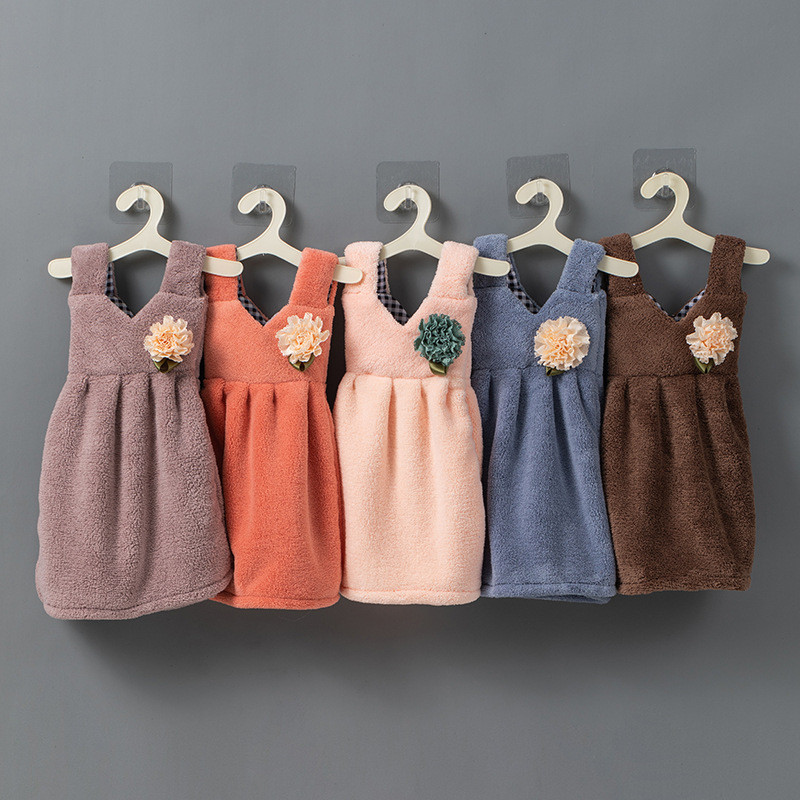 Mielos suknelės formos rankšluostis vaikams, sutirštintas koralinis aksominis minkštas prisilietimas namų virtuvės reikmenys, valymas indų šluoste Vonios rankšluosčiai