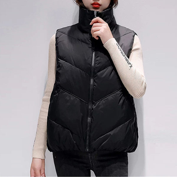 Vesta de dama model curat cu guler inalt si buzunar