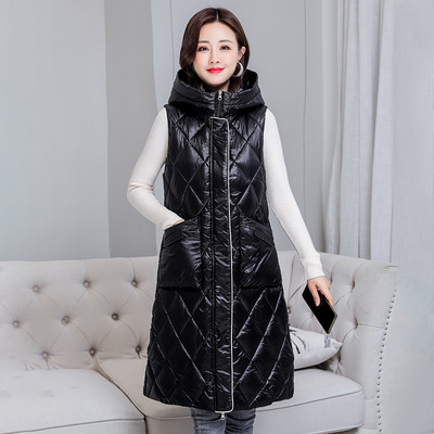 Vestă lungă casual de damă, cu glugă și nasturi