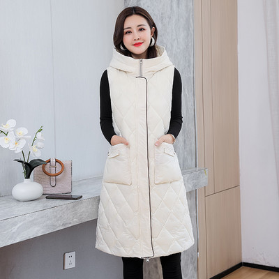 Vestă lungă casual de damă, cu glugă și nasturi