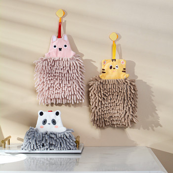 Карикатура на животни от шенилна кърпа за ръце Мека бързосъхнеща преносима микрофибърна кърпа с халки за окачване Кухненска кърпа за домашна баня