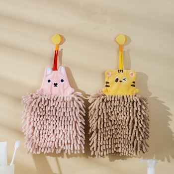 Карикатура на животни от шенилна кърпа за ръце Мека бързосъхнеща преносима микрофибърна кърпа с халки за окачване Кухненска кърпа за домашна баня