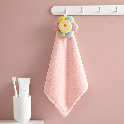 Prosop de mână cu flori de soare de desene animate, îngroșat, catifea de coral, batistă pentru ștergerea copiilor pentru acasă, prosoape decorative cu dublu scop