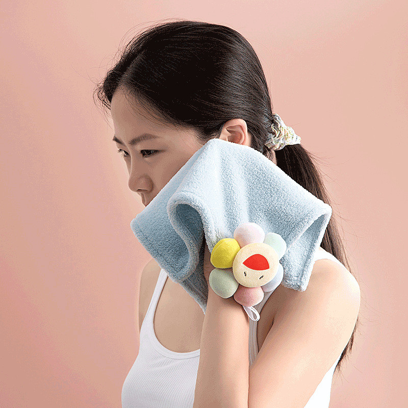 Prosop de mână cu flori de soare de desene animate, îngroșat, catifea de coral, batistă pentru ștergerea copiilor pentru acasă, prosoape decorative cu dublu scop