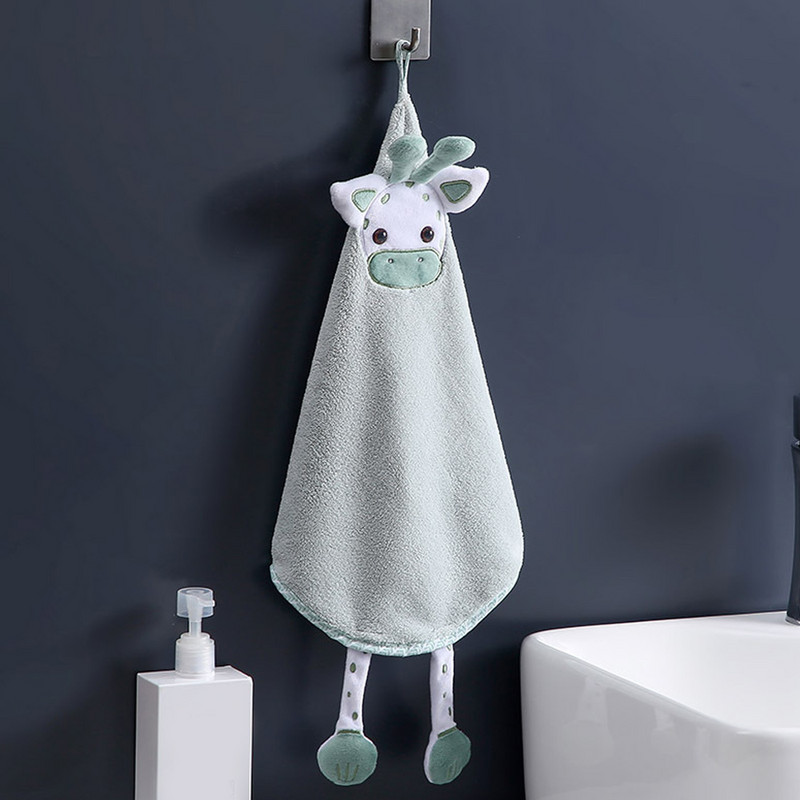 Új tisztítórongyok Nedvszívó törölközők Rajzfilm Zsiráf kéztörlő Korall Bársony Felakasztható Fürdőszoba Kemping Mosó Kéztörlő