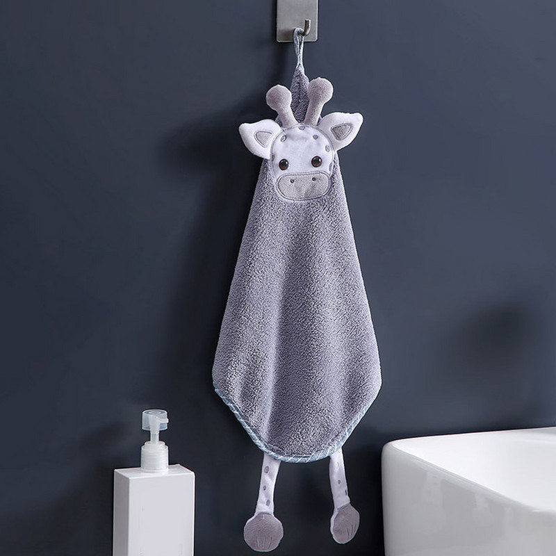 Új tisztítórongyok Nedvszívó törölközők Rajzfilm Zsiráf kéztörlő Korall Bársony Felakasztható Fürdőszoba Kemping Mosó Kéztörlő
