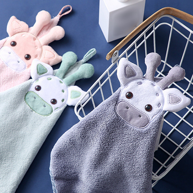 Új tisztítórongyok Nedvszívó törölközők Rajzfilm Zsiráf kéztörlő Korall Bársony Felakasztható Fürdőszoba Kemping Mosó Kéztörlő