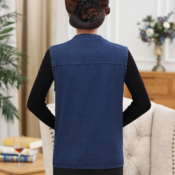 Vesta de dama din denim cu motive florale