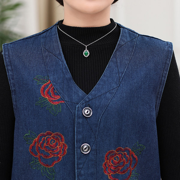 Vesta de dama din denim cu motive florale