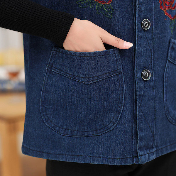 Vesta de dama din denim cu motive florale