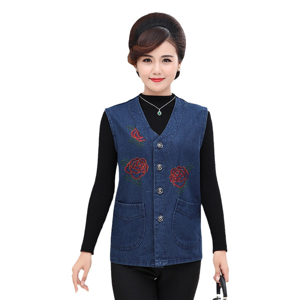 Vesta de dama din denim cu motive florale