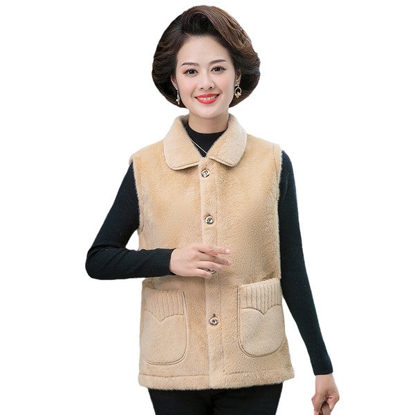 Női plüssmellény klasszikus gallérral és zsebbel