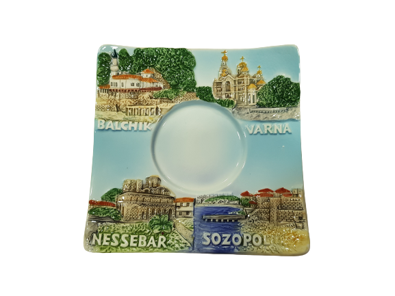 Чаша с чинийка Ahelos, За кафе, Керамични, Многоцветни