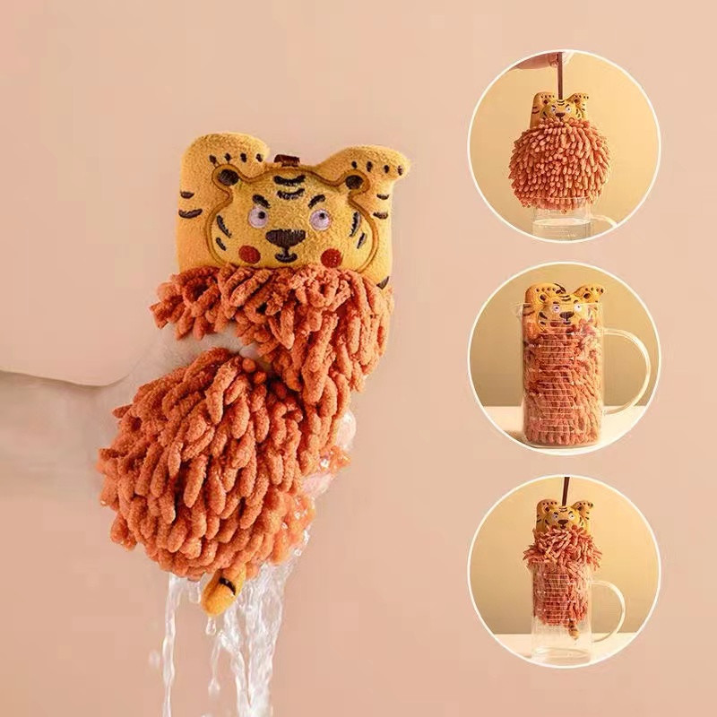 Prosop de mână tigru cu animale din desene animate Chenille îngroșat 3 secunde Batista absorbantă Baie Gadget pentru curățarea bucătăriei Prosoape pentru bebeluși